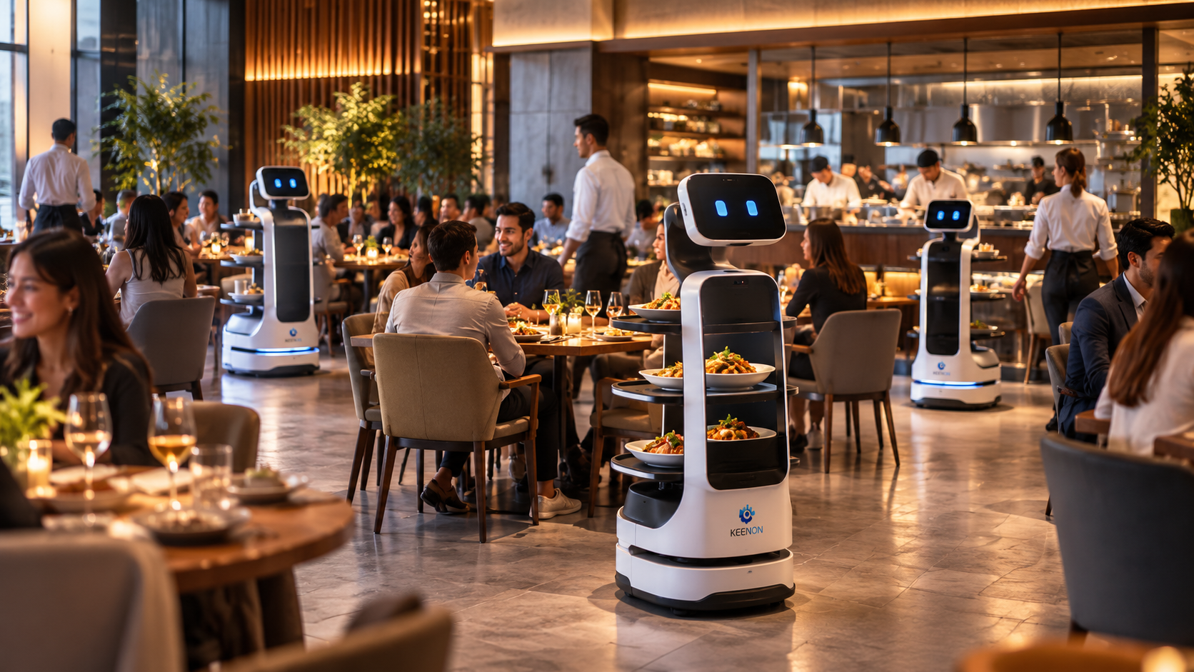 Robots de servicio durante horas pico