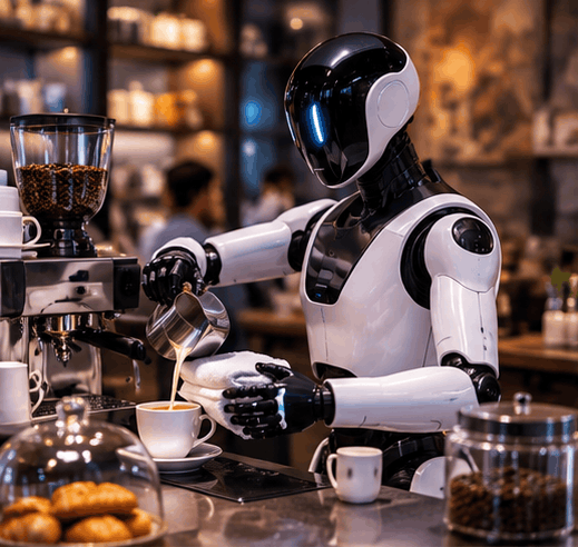 Robot humanoide en preparación de café